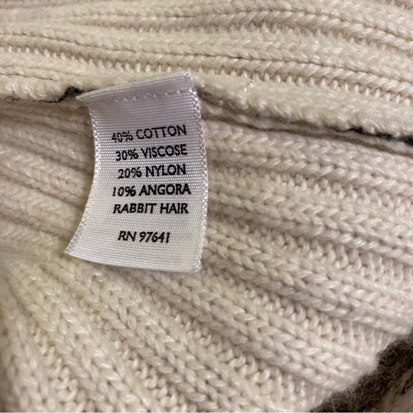 J-Jill L Petite Angora Blend Ribbed Turtleneck Sweater Cream/Gray/Green - Picture 6 of 9